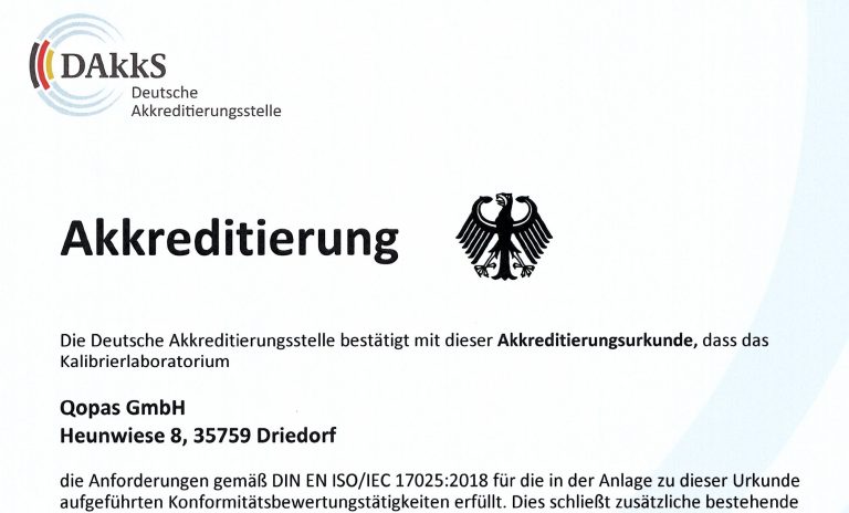 Auszug aus der DAkkS Akkreditierungs-Urkunde von Qopas