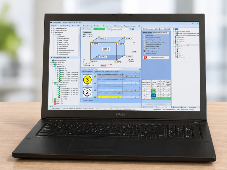 Q-Temp Admin-Schulung mit Einstellungen und Konfiguration des Systems am Laptop