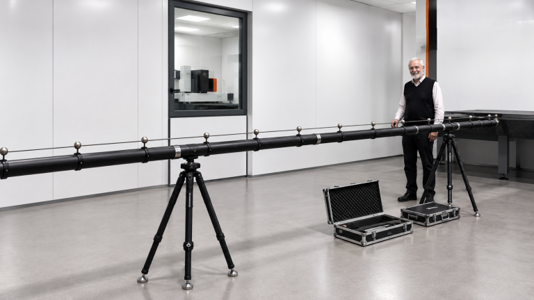 Dr.-Ing. Eugen Trapet an einem 12 Meter langen Q-Proofs Kugelstabsystem als Prüfkörper